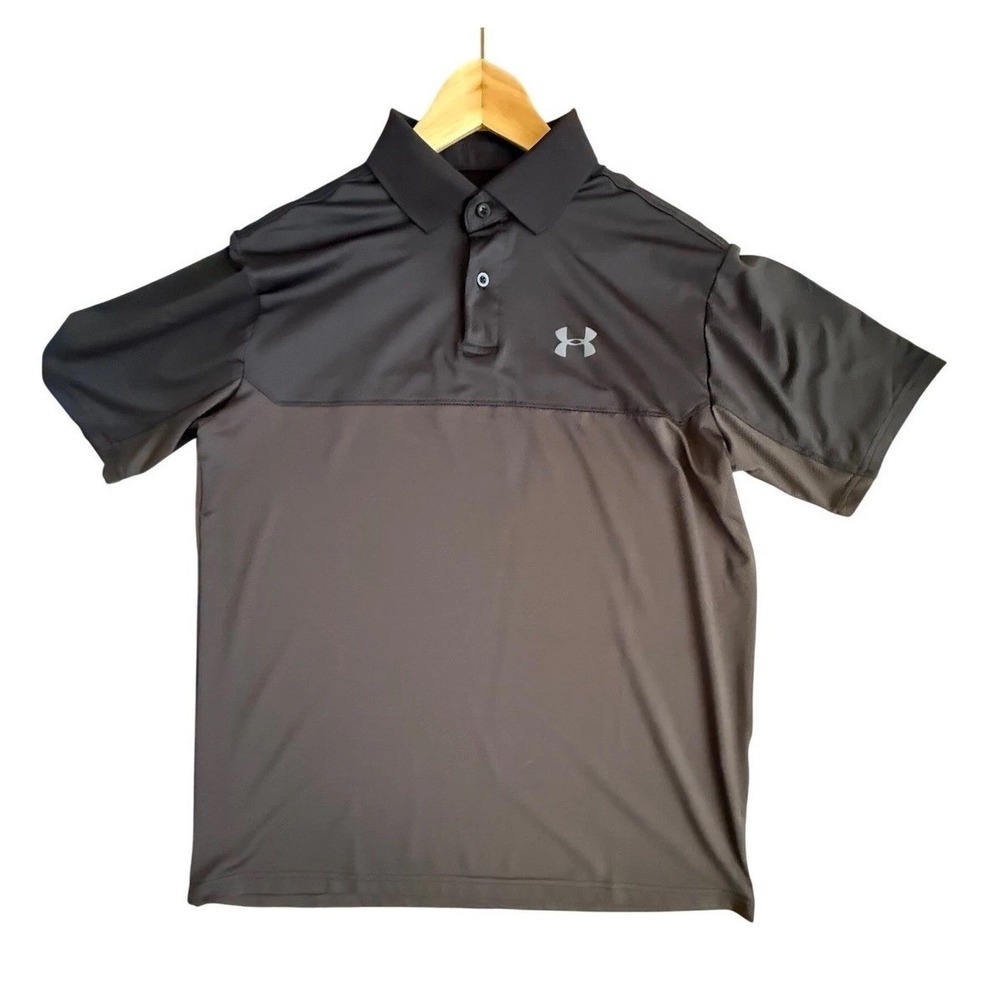 Under Armour Mens Performance Polo Shirt Grey Black Colorblock Loose Fit Size M